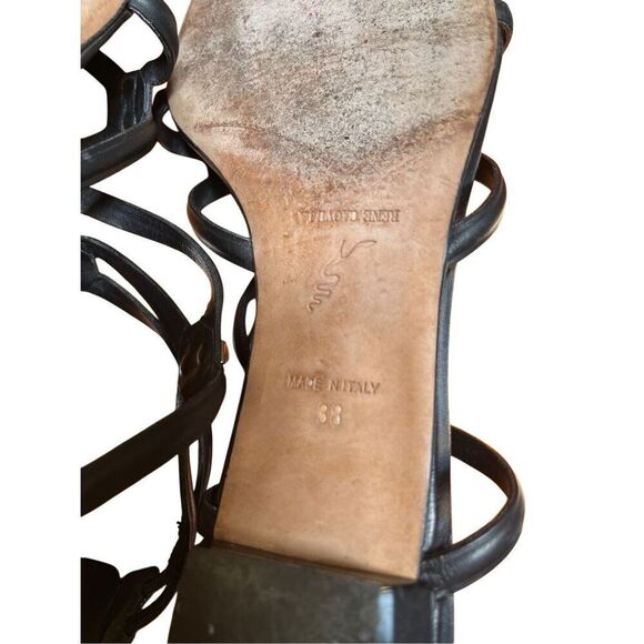 Rene Caovilla Black Leather Flat Gladiator Sandal Zip Back Silver Accent 38/8 - Picture 8 of 16